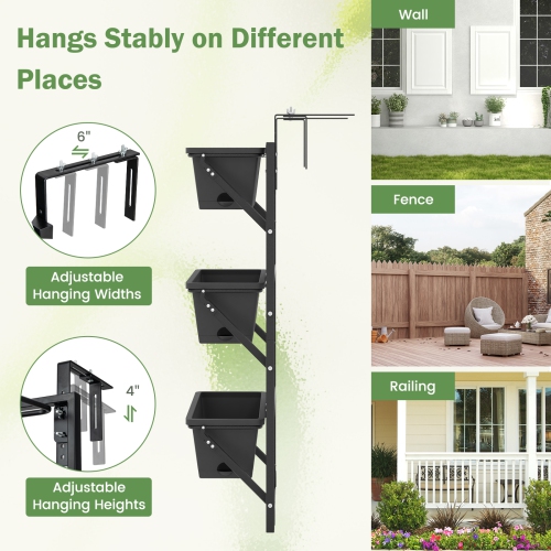 Costway Hanging Vertical Planter with 3 Planter Boxes & Detachable Hooks for Flowers