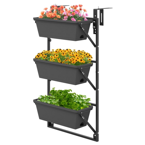 Costway Hanging Vertical Planter with 3 Planter Boxes & Detachable Hooks for Flowers