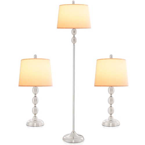 COSTWAY  3 Pack Lamp Set Table & Floor Lamp With Weighted Base & Eye-Protecting Lamp Shade