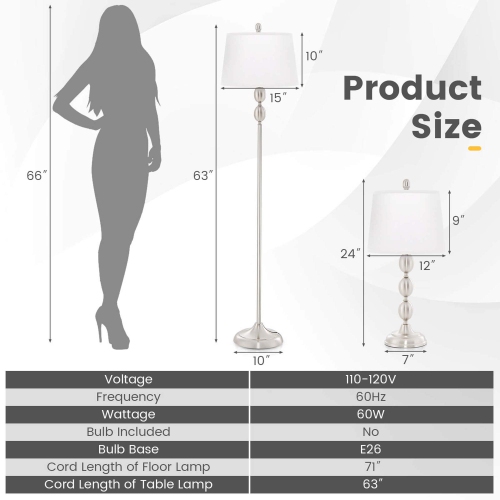 Costway 3 Pack Lamp Set Table & Floor Lamp with Weighted Base & Eye-Protecting Lamp Shade