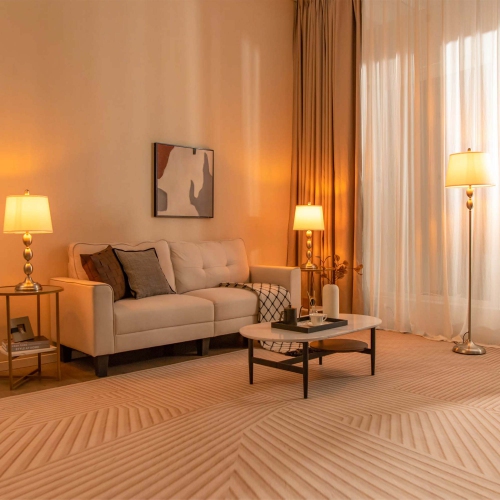 Costway 3 Pack Lamp Set Table & Floor Lamp with Weighted Base & Eye-Protecting Lamp Shade