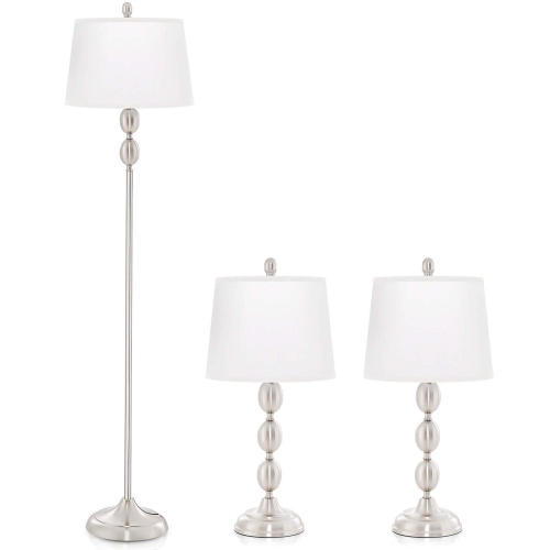 Costway 3 Pack Lamp Set Table & Floor Lamp with Weighted Base & Eye-Protecting Lamp Shade