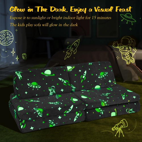 Costway 6PCS Convertible Kids Glow Sofa Play Couch Toddler Modular Foam Playset with Cover