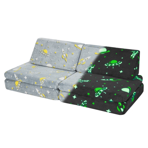 Costway 6PCS Convertible Kids Glow Sofa Play Couch Toddler Modular Foam Playset with Cover