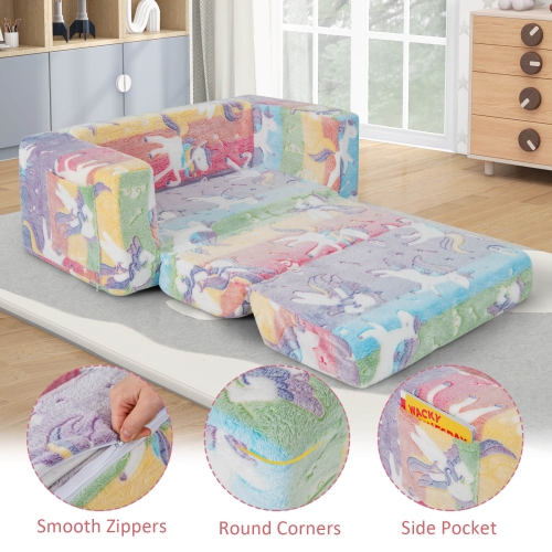 Honeyjoy 2-in-1 Flip Out Kid's Sofa Chair Convertible Toddler Couch to Lounger