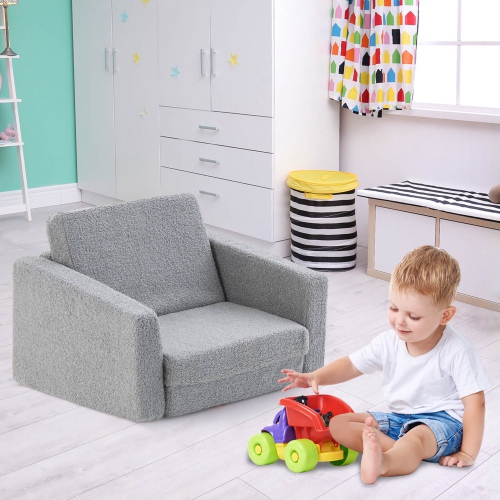 Honeyjoy 2-in-1 Toddler Fold out Couch Children's Convertible Sofa to Lounger Grey