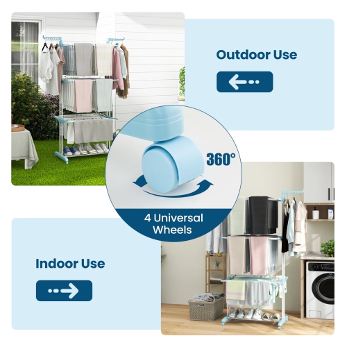 Costway 3-tier Folding Clothes Drying Rack with Rotatable Side Wings & Collapsible Shelves