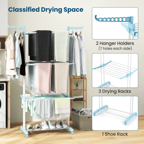 Costway 3-tier Folding Clothes Drying Rack with Rotatable Side Wings & Collapsible Shelves