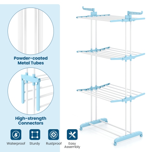 Costway 3-tier Folding Clothes Drying Rack with Rotatable Side Wings & Collapsible Shelves