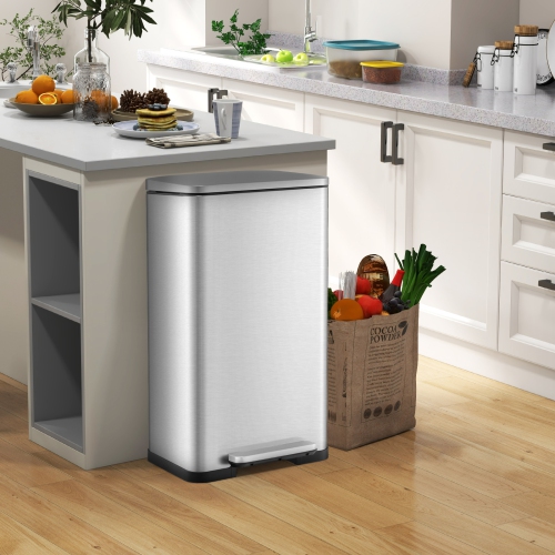 Costway 2 Pack Trash Can Combo Set with Step-on Pedal Removable Inner Buckets for Kitchen