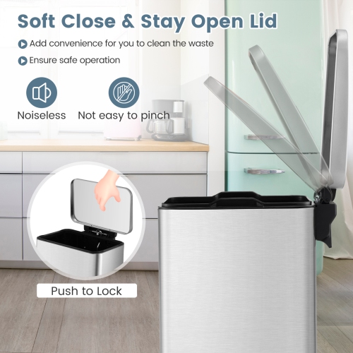 Costway 2 Pack Trash Can Combo Set with Step-on Pedal Removable Inner Buckets for Kitchen