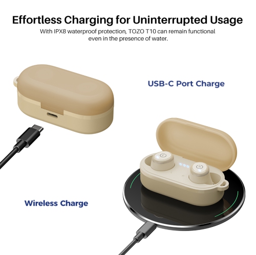 TOZO T10 mini Earbuds Support APP Customize 16 EQ In-Ear Noise Cancelling True Wireless-Khaki