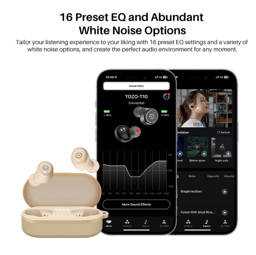 TOZO T10 mini Earbuds Support APP Customize 16 EQ In-Ear Noise Cancelling True Wireless-Khaki