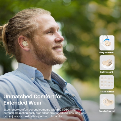TOZO T10 mini Earbuds Support APP Customize 16 EQ In-Ear Noise Cancelling True Wireless-Khaki