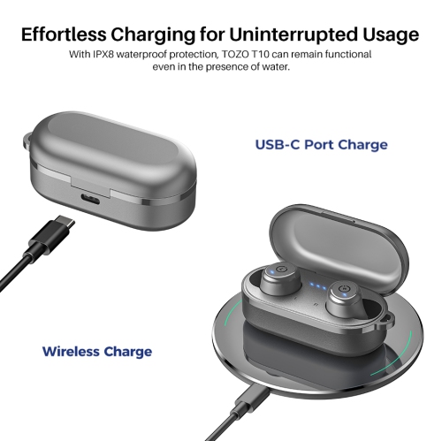 TOZO T10 mini Earbuds Support APP Customize 16 EQ In-Ear Noise Cancelling True Wireless-Gray