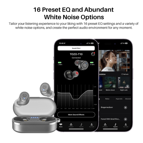 TOZO T10 mini Earbuds Support APP Customize 16 EQ In-Ear Noise Cancelling True Wireless-Gray