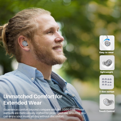 TOZO T10 mini Earbuds Support APP Customize 16 EQ In-Ear Noise Cancelling True Wireless-Gray