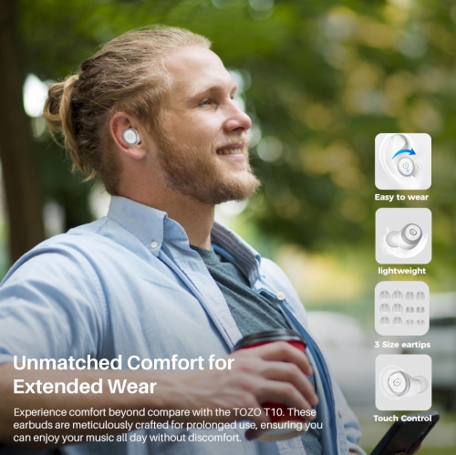TOZO T10 mini Earbuds Support APP Customize 16 EQ In-Ear Noise Cancelling True Wireless-White