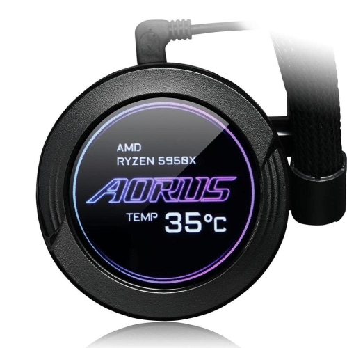 AORUS WATERFORCE X 360 AIO Liquid CPU Cooler, Rotatable Circular LCD Display