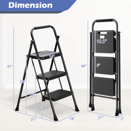 Goplus Folding Step Ladder Portable 3 Step Ladder with Safety Handrails & Anti-slip Pedals