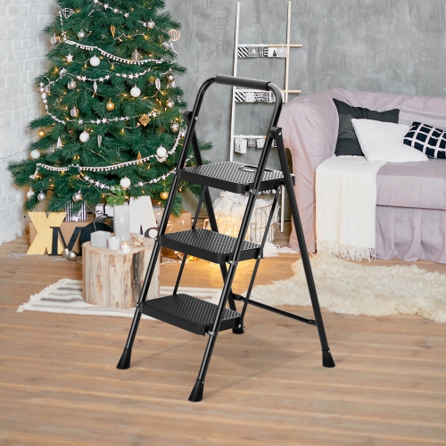 Goplus Folding Step Ladder Portable 3 Step Ladder with Safety Handrails & Anti-slip Pedals