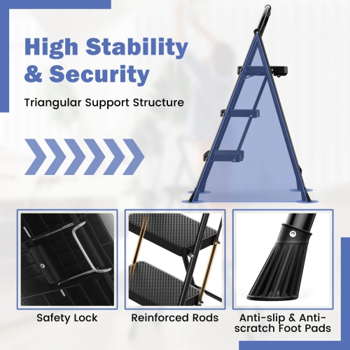 Goplus Folding Step Ladder Portable 3 Step Ladder with Safety Handrails & Anti-slip Pedals