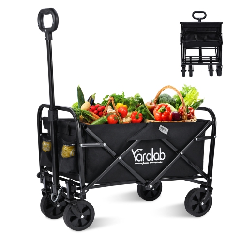 Yardlab™ Heavy-Duty Folding Wagon, Collapsible Garden Cart Outdoor Camping Cart, Utility Beach Wagon, Black