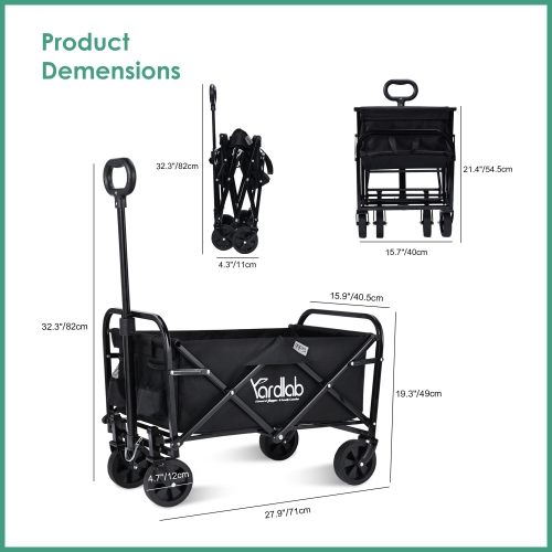 Yardlab Folding Wagon, Collapsible Garden Camping Storage Cart Outdoor Utility Beach Wagon, 27.9" x 15.7" x 19.3