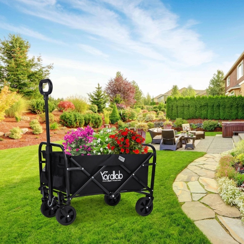 Yardlab Folding Wagon, Collapsible Garden Camping Storage Cart Outdoor Utility Beach Wagon, 27.9" x 15.7" x 19.3
