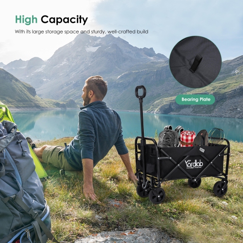 Yardlab Folding Wagon, Collapsible Garden Camping Storage Cart Outdoor Utility Beach Wagon, 27.9" x 15.7" x 19.3