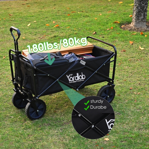 Yardlab Folding Wagon, Collapsible Garden Camping Storage Cart Outdoor Utility Beach Wagon, 27.9" x 15.7" x 19.3