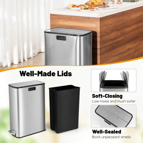 Costway 12 Gallon Wings Open Lid Trash Can with Soft-Closing Lids & Removable Inner Bucket