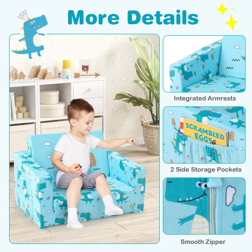 Canapé-lit transformable 2-en-1 pour enfants avec divan rabattable pour enfants de Costway