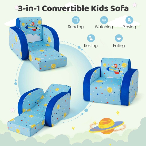 Fauteuil de relaxation convertible 3-en-1 avec divan pour enfants multifonction de Costway