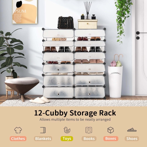 Costway Shoe Rack 12-Cube DIY Plastic Shoe Cabinet Multi Use Modular Closet Shelf White
