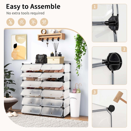 Costway Shoe Rack 12-Cube DIY Plastic Shoe Cabinet Multi Use Modular Closet Shelf White