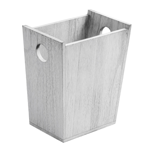 Poubelle en bois , poubelle rustique avec poignée pour chambre à coucher, cuisine, bureau, gris et blanc