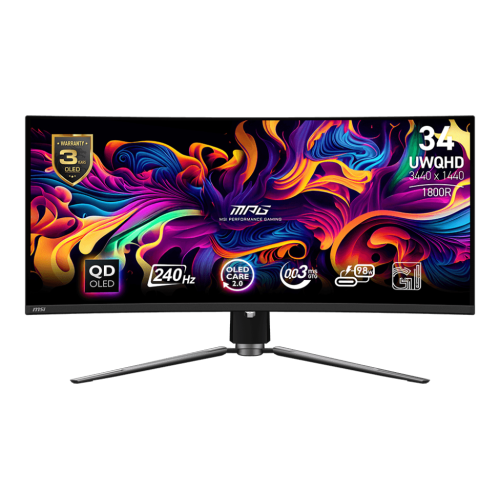 MSI MPG 341CQPX QD-OLED, 34" Curved Gaming Monitor 1800R 3440 x 1440, DP 1.4a, USB Type-C, Height adjustable