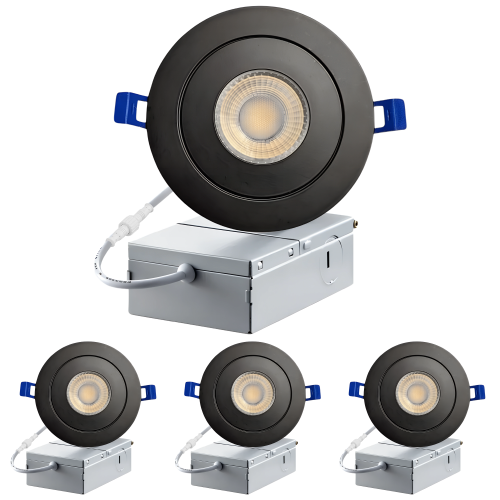 LED 3-inch Black Gimbal Recessed Slim LED Pot Lights with Junction Box, 5000K Daylight White Dimmable 7W 60W Equivalent, IC Rated 560LM, Damp Rated