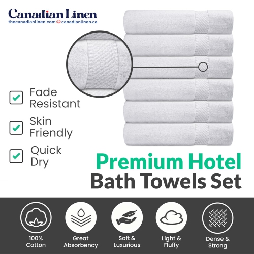 Ensemble de 6 serviettes de bain blanches en lin impérial, 24 x x48 po, léger, anneau absorbant doux, essuie-tout en coton filé pour salle de bain