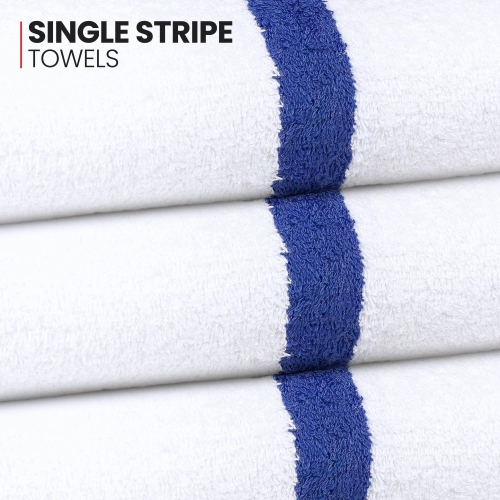 Canadian Linen Pool Towels Set, 6 Pack, White with Blue Stripe 24x48 inches, Soft Absorbent Lightweight Quick Dry Cotton Towels for Bathroom Beach