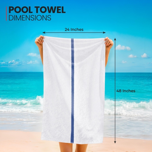 Canadian Linen Pool Towels Set, 6 Pack, White with Blue Stripe 24x48 inches, Soft Absorbent Lightweight Quick Dry Cotton Towels for Bathroom Beach