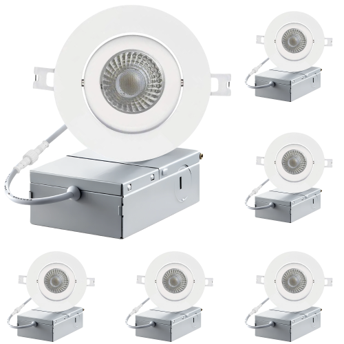 LED 3-Inch White Gimbal Recessed Slim LED Pot Lights with Junction Box, 3000K Warm White Dimmable 7W 60W Equivalent, IC Rated 560LM, Damp Rated