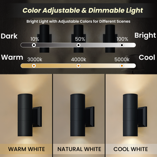 Strak Outdoor Wall Light, 12-Inch Cylinder Up and Down Black Light, Damp rated, IP65, 3CCT in One,CETL, ideal for Porch, Patio, 1-Pack