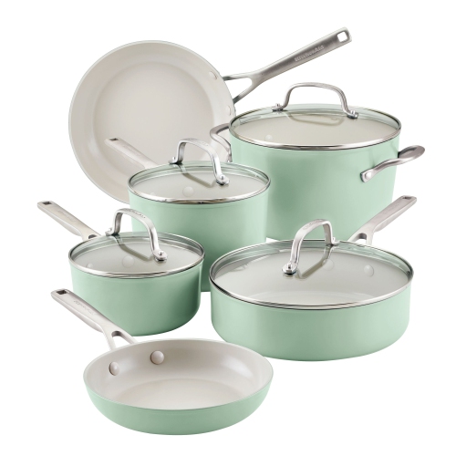 KITCHENAID  10PC Hard Anodized Ceramic Cookware Set - Pistachio