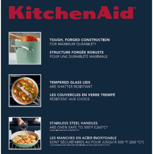 Batterie de cuisine de 10pc pièces en céramique à anodisation dure de KitchenAid - pistache