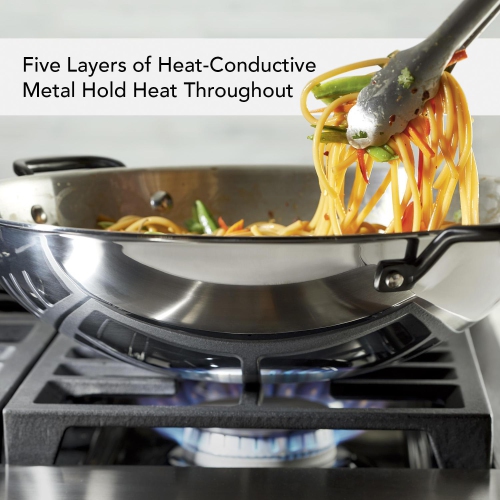 KitchenAid 5-Ply Clad Stainless Steel Wok, 15-Inch, Polished Stainless Steel