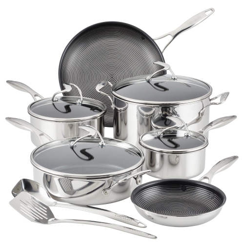 MEYER CANADA  Circulon Clad Stainless Steel Cookware And Utensil Set With Hybrid Steelshield And Nonstick Technology, 12-Piece In Silver Very nice sturdy cookware! I highly recommend this product!