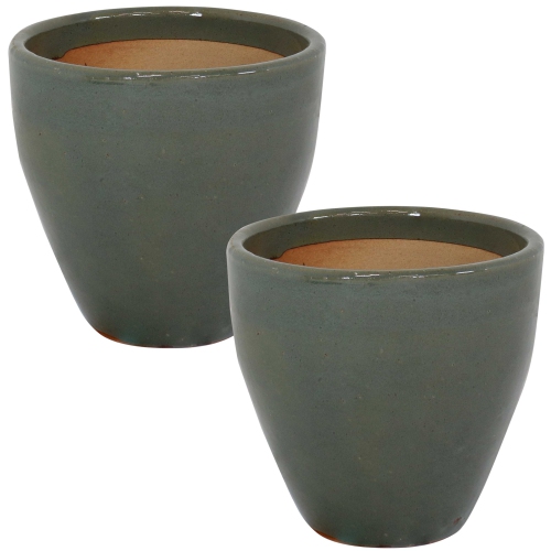 SUNNYDAZE DECOR  Sunnydaze 10 In Resort Glazed Ceramic Planter - - Set Of 2 In Gray