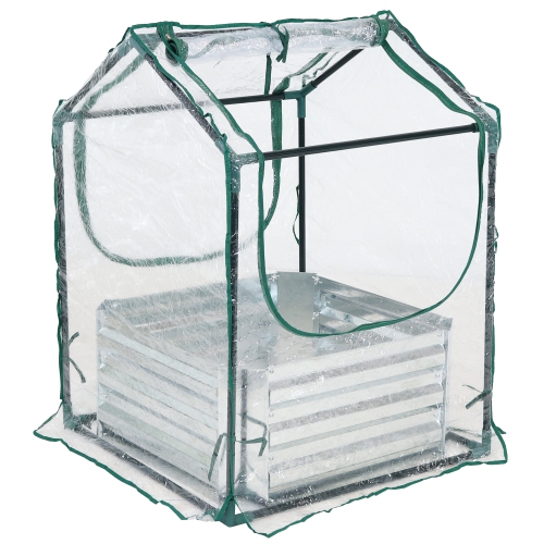 SUNNYDAZE DECOR  Sunnydaze Galvanized Steel Raised Bed With Greenhouse - Clear - 2 Ft X 2 Ft